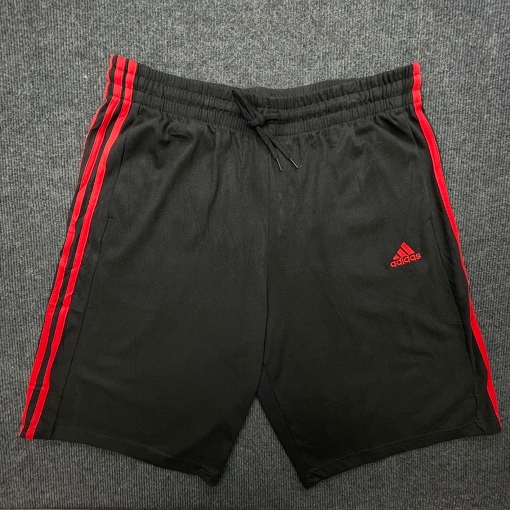 adidas Men's Athletic Shorts XLT Big & Tall Black Red 3-Stripes NWT IC9388